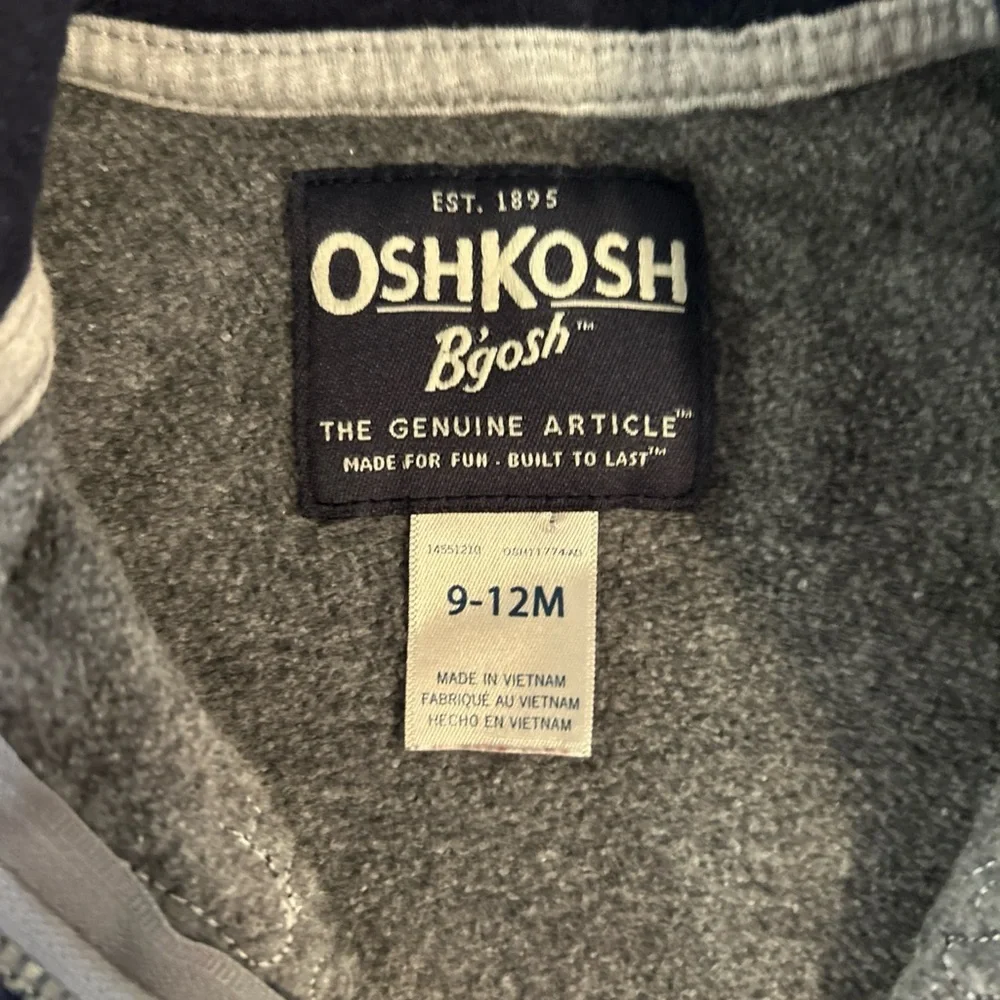 Osh Kosh Full Zip Hoodie Baby Boy 9 month Gray Embroidered Logo SpellOut Pockets